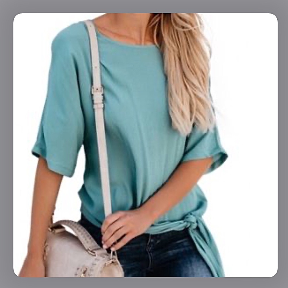 Blue/Green  short sleeve front tie Top